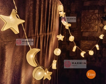 White String Lights Star Moon Paper Fairy Lights Bedroom Home Decor Living Room Wall Hanging Lights Dorm Decor Wedding LED USB Battery Plug