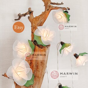 20 White String Lights Rose Flower Fairy Lights Bedroom Home Decor Living Room Wall Hanging Lights Wedding Decor Dorm Light Battery or Plug image 2