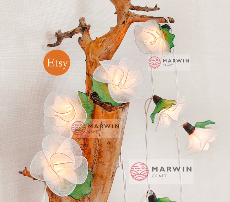 20 White String Lights Rose Flower Fairy Lights Bedroom Home Decor Living Room Wall Hanging Lights Wedding Decor Dorm Light Battery or Plug image 2