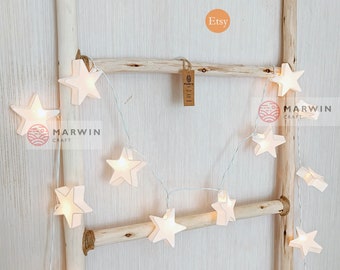 White Paper Mulburry String Lights Star Fairy Lights Bedroom Home Decor Living Room Wall Hanging Lights Decor Dorm Lights Battery USB Plug