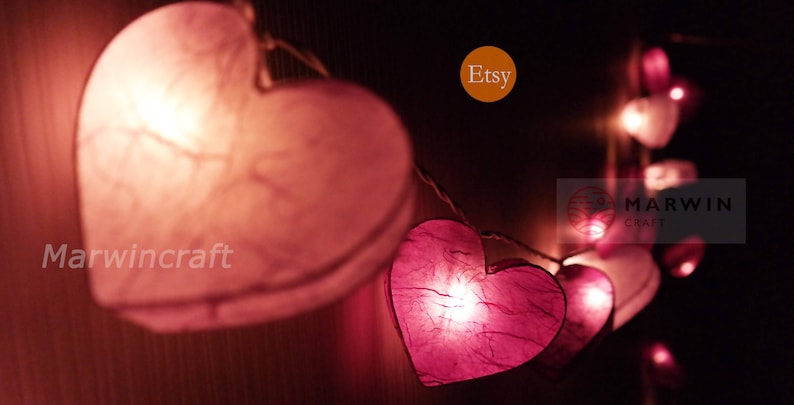 Selected Paper String Lights Heart Fairy Lights Bedroom Home Decor Living Room Wall Hanging Lights Wedding Decor Nursery USB Battery or Plug Lavender