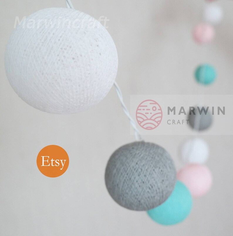 Soft Mint String Lights Cotton Balls Fairy Lights Bedroom Home Decor Living Room Wall Hanging Lights Wedding Decor Dorm Lights Battery Plug