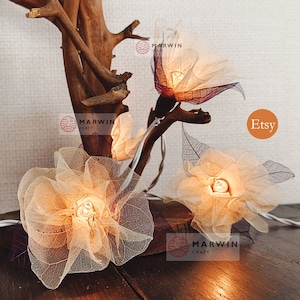 Beige Ivory Carnation String Lights Flower Fairy Lights Bedroom Home Decor Living Room Wall Hanging Lights Decor Dorm Light USB Battery Plug image 3