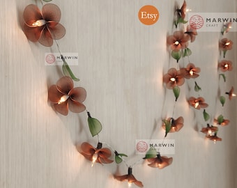 Chocolate Brown Green String Lights Flower Fairy Light Frangipani Bedroom Home Decor Living Room Wall Hanging Lights Decor Dorm Garland Gift