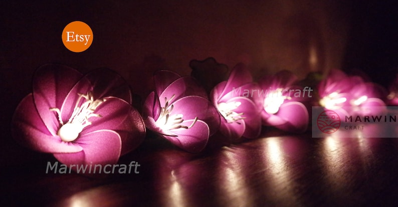 20 Purple String Lights Rain Lilly Flower Fairy Lights ...