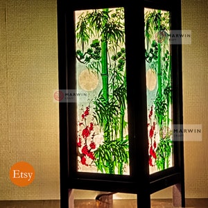 Asian Oriental Green Bamboo Japanese Lamp Zen Bedside Lamp Floor Table Lamp Paper Japanese Light Lamp Shades Bedroom Home Decor Living Room image 2