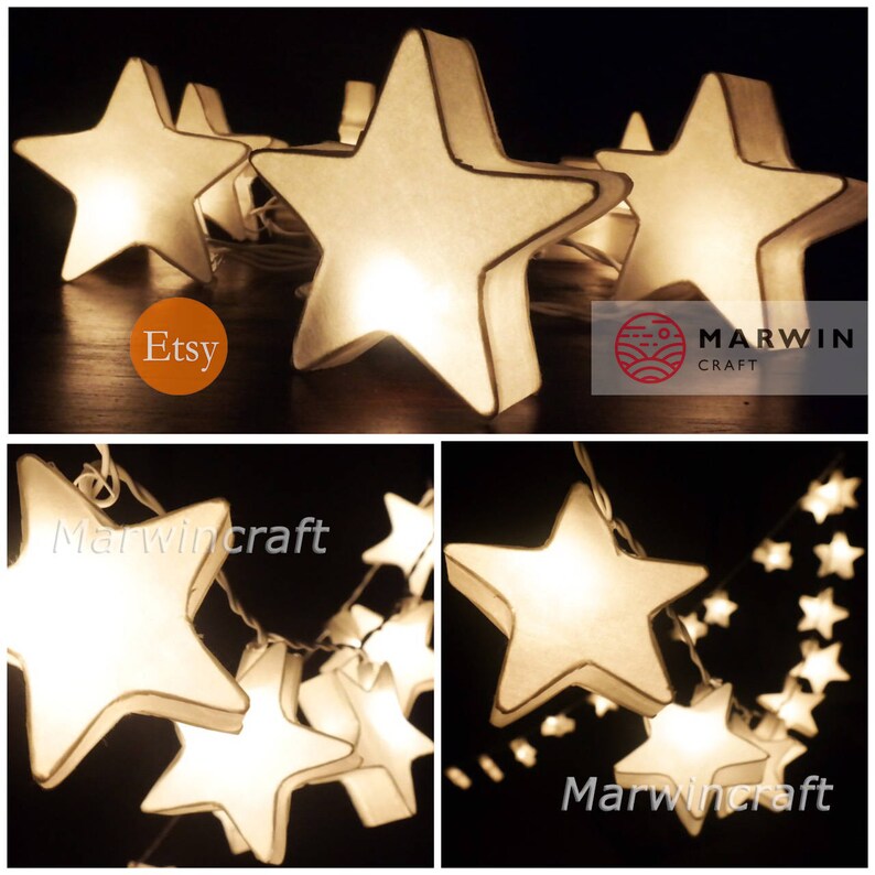White Paper Mulburry String Lights Star Fairy Lights Bedroom Etsy