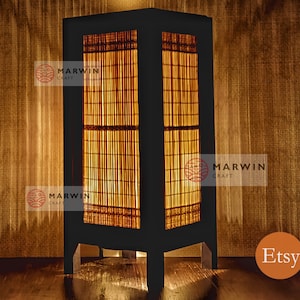 Beige Brown Earth Bamboo Japanese Lamp Zen Bedside Lamp Floor Table Lamp Paper Japanese Light Lamp Shades Bedroom Home Decor Living Room image 1