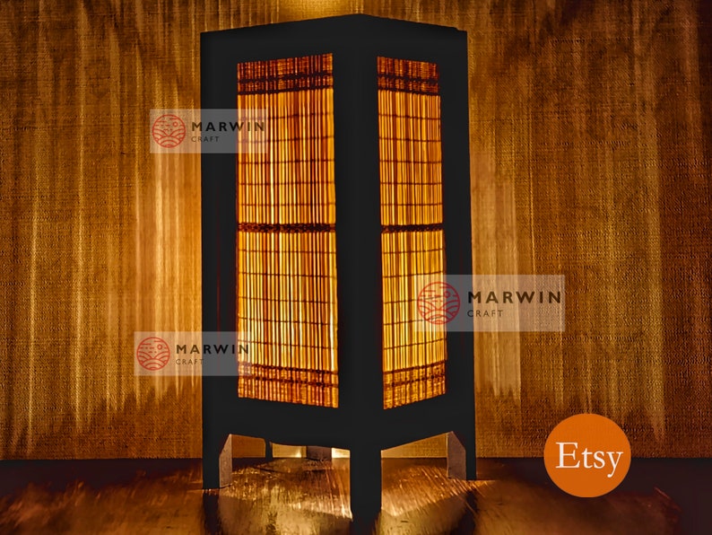 Beige Brown Earth Bamboo Japanese Lamp Zen Bedside Lamp Floor Table Lamp Paper Japanese Light Lamp Shades Bedroom Home Decor Living Room image 1