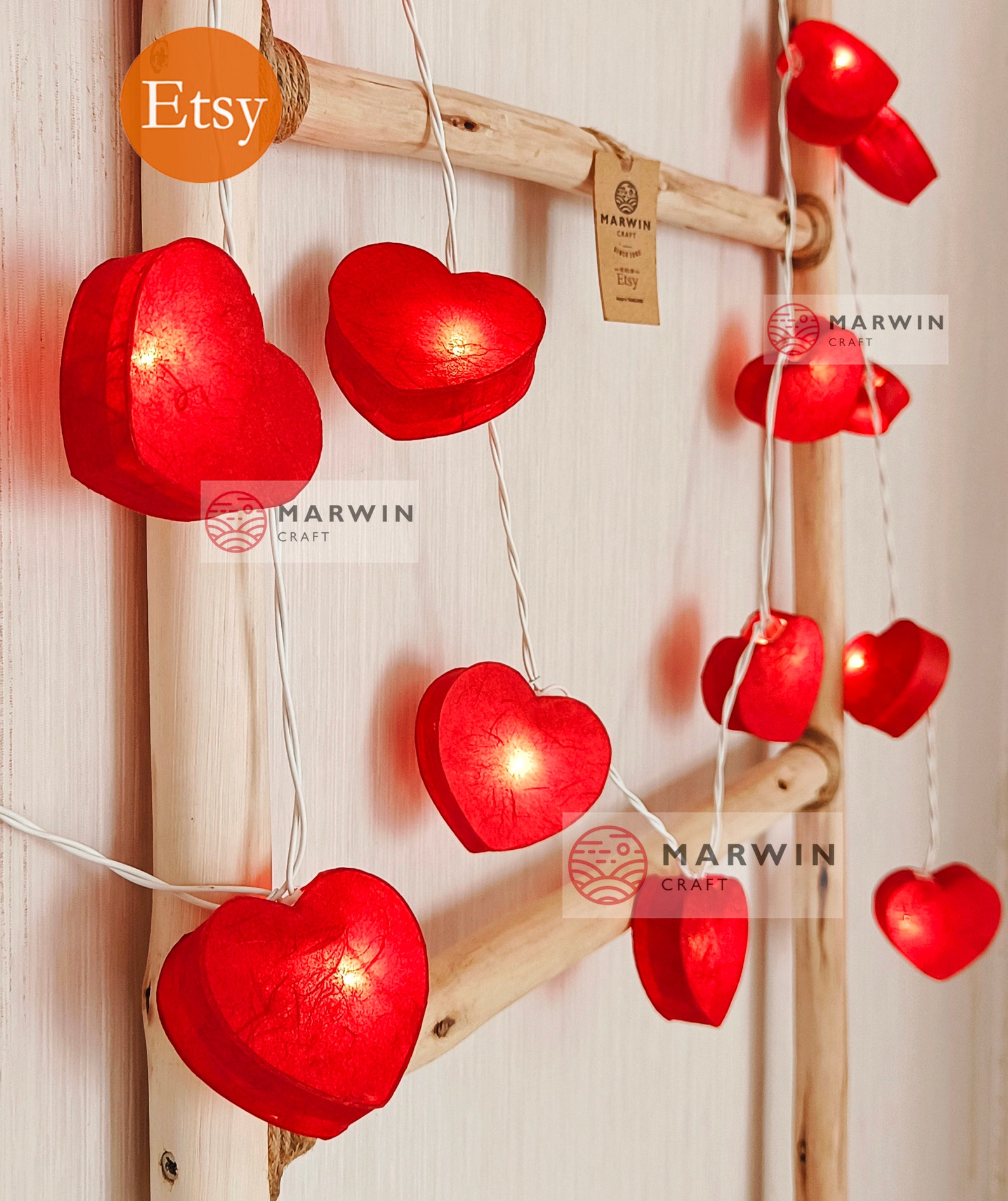 Red Paper String Lights Heart Fairy Lights Bedroom Home Decor Living ...