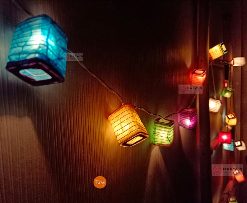 Squared Multi Color String Lights Japanese Paper Lantern Fairy Etsy
