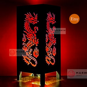 Asian Oriental Red Dragon Japanese Lamp Zen Bedside Lamp Floor Table Lamp Paper Japanese Light Lamp Shades Bedroom Home Decor Living Room