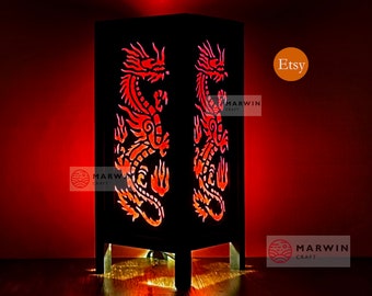 Asian Oriental Red Dragon Japanese Lamp Zen Bedside Lamp Floor Table Lamp Paper Japanese Light Lamp Shades Bedroom Home Decor Living Room