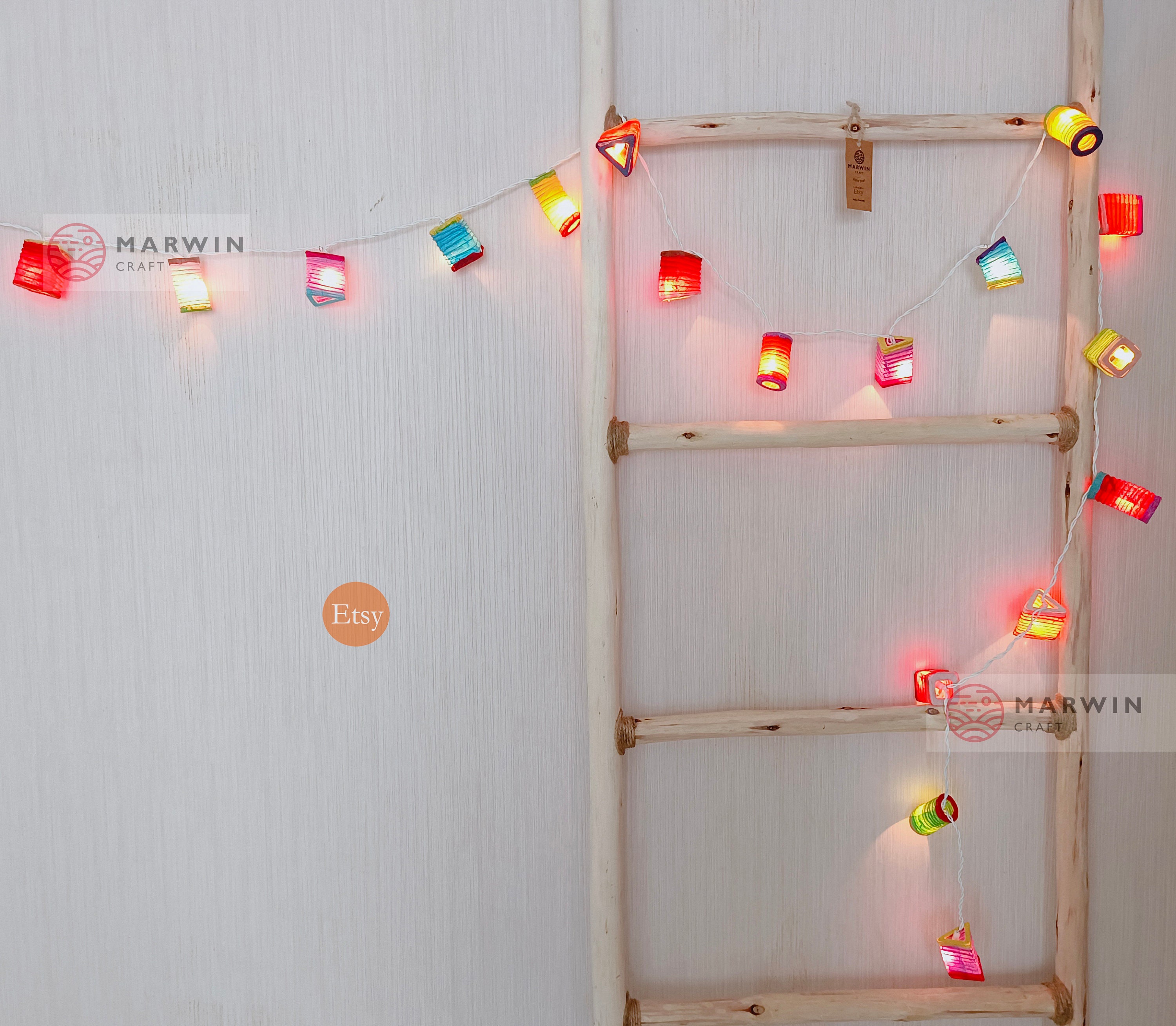 Multi Color Japanese Paper Lantern Fairy Lights Geometry Etsy