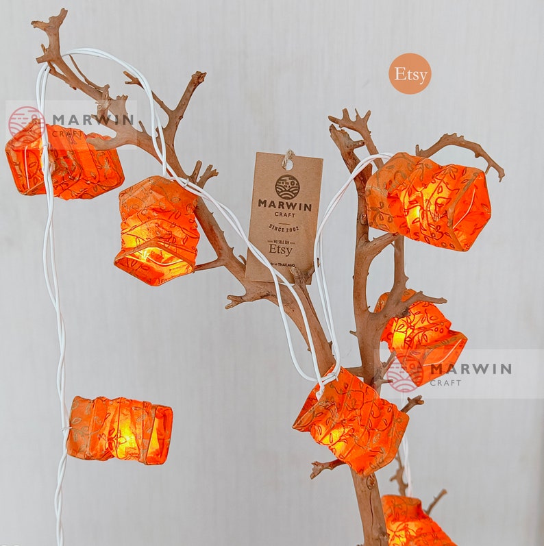 Orange Golden String Lights Japanese Paper Lantern Lamp Shade Fairy Lights Bedroom Home Decor Living Room Hanging Light Dorm Battery Plug image 3