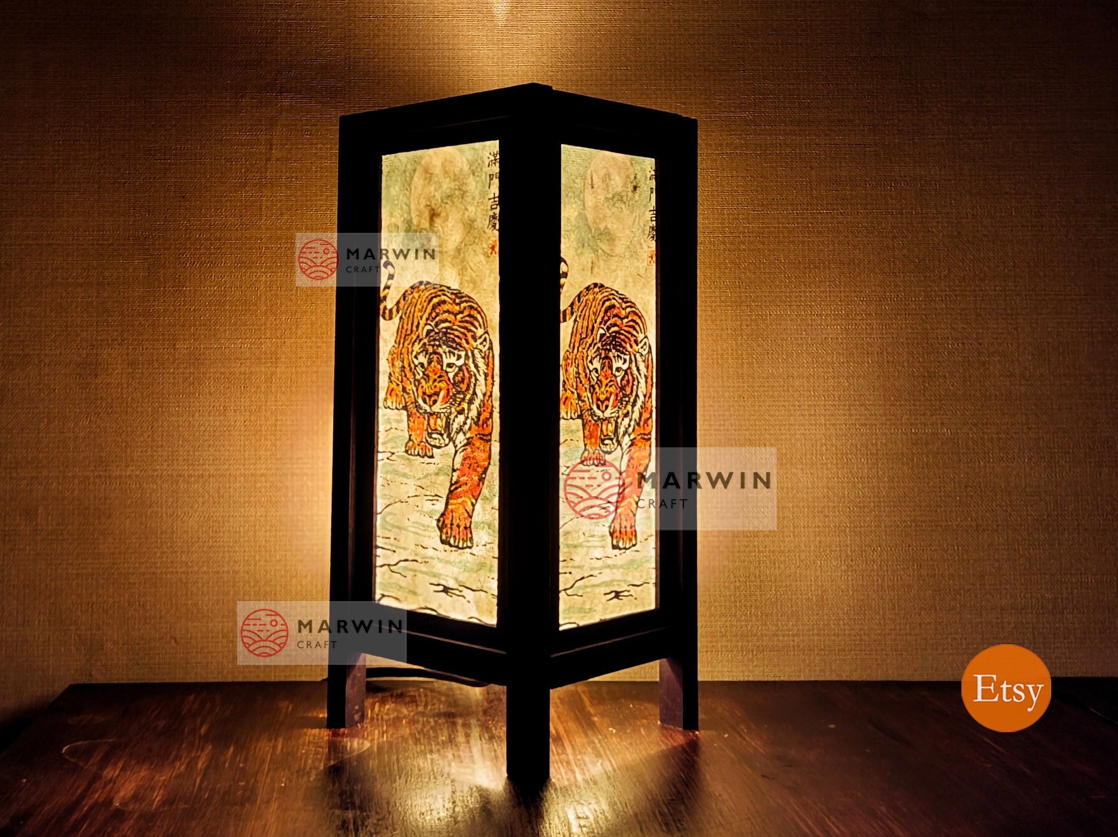 Asian Oriental Tiger Japanese Lamp Zen Bedside Lamp Floor Table