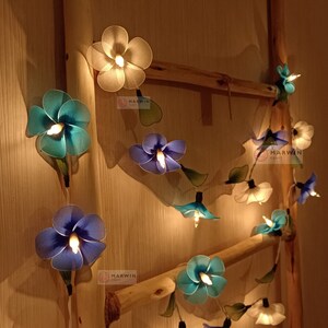 20 White Blue Sky Frangipani String Lights Flower Fairy Lights Bedroom Home Decor Living Room Wall Hanging Lights Decor Dorm Lights Nursery image 4