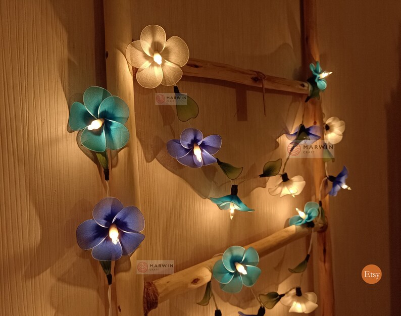 20 White Blue Sky Frangipani String Lights Flower Fairy Lights Bedroom Home Decor Living Room Wall Hanging Lights Decor Dorm Lights Nursery image 4