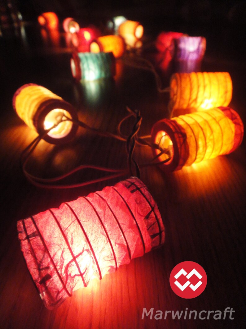 Round Multi Color String Lights Japanese Paper Lantern Fairy Etsy