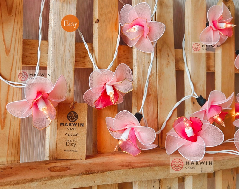 20 Light Pink Orchid String Lights Flower Fairy Lights Bedroom Home Decor Living Room Wall Hanging Lights Decor Dorm Lights Wedding Backdrop image 7