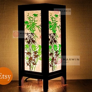 Asian Oriental Green Bamboo Japanese Lamp Zen Bedside Lamp Floor Table Lamp Paper Japanese Light Lamp Shades Bedroom Home Decor Living Room