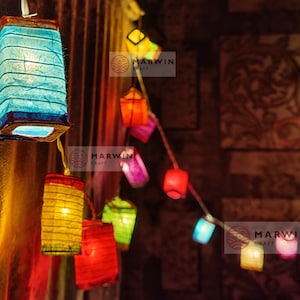 Mix Color Japanese Paper Lantern Fairy Lights Geometry Bedroom Home Decor Living Room Wall Hanging Decor Dorm String Lights USB Battery Plug