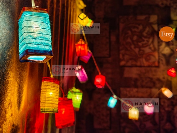 Mix Color Japanese Paper Lantern Fairy Lights Geometry Bedroom