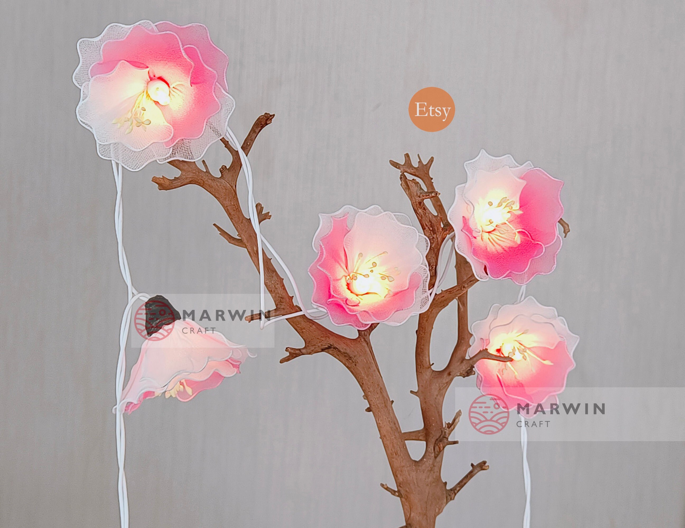 String Lights Handmade 20 White Pink Purple Orchid Flower Fairy Wedding Decor 