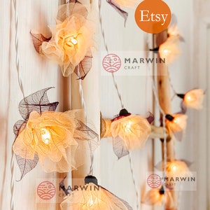 Beige Ivory Carnation String Lights Flower Fairy Lights Bedroom Home Decor Living Room Wall Hanging Lights Decor Dorm Light USB Battery Plug image 2