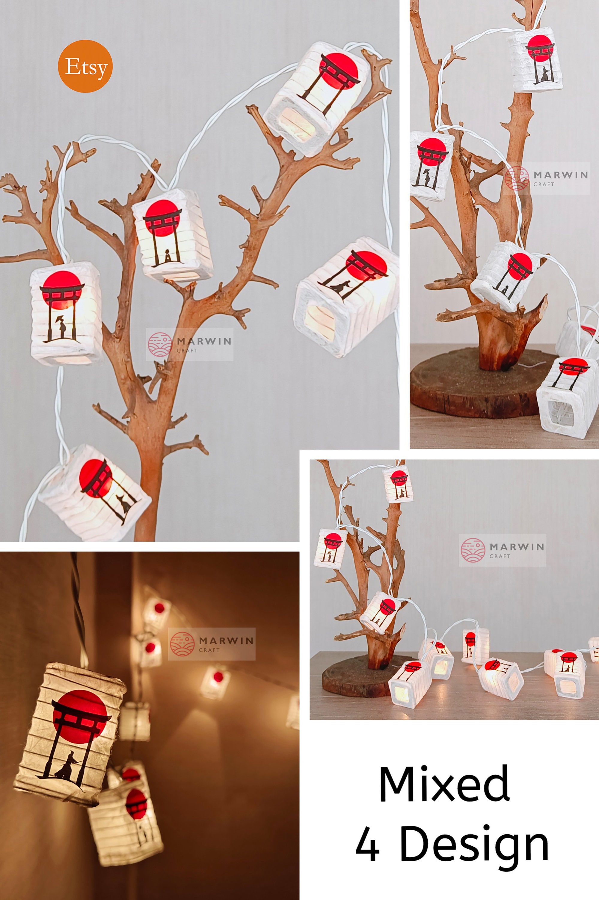 String Lights Torii Gate Sunset Japanese Paper Lantern Lamp Shade