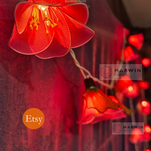 20 Pink String Lights Rain Lilly Flower Fairy Lights Bedroom Home Decor Living Room Wall Hanging Wedding Dorm Garland USB Battery Plug in