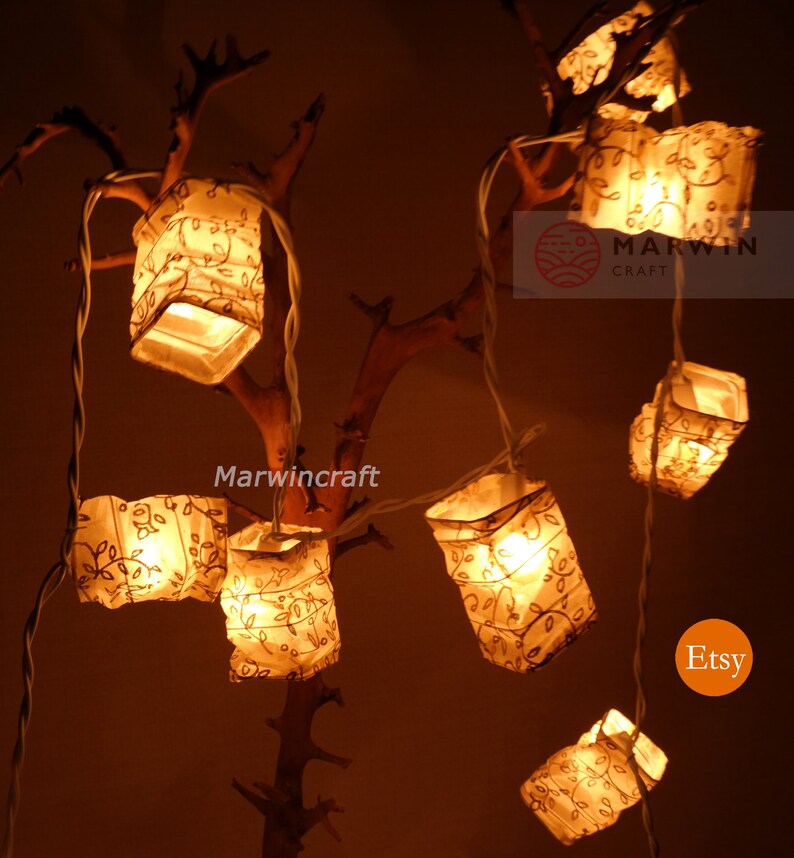 Ivory String Lights Japanese Paper Lantern Fairy Lights Etsy