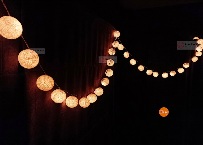 White String Lights Cotton Balls Fairy Lights Bedroom Home Decor Living Room Wall Hanging Lights Wedding Decor Dorm Lights Battery & Plug image 1