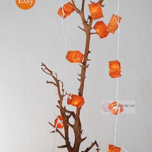 Orange Golden String Lights Japanese Paper Lantern Lamp Shade Fairy Lights Bedroom Home Decor Living Room Hanging Light Dorm Battery Plug image 2