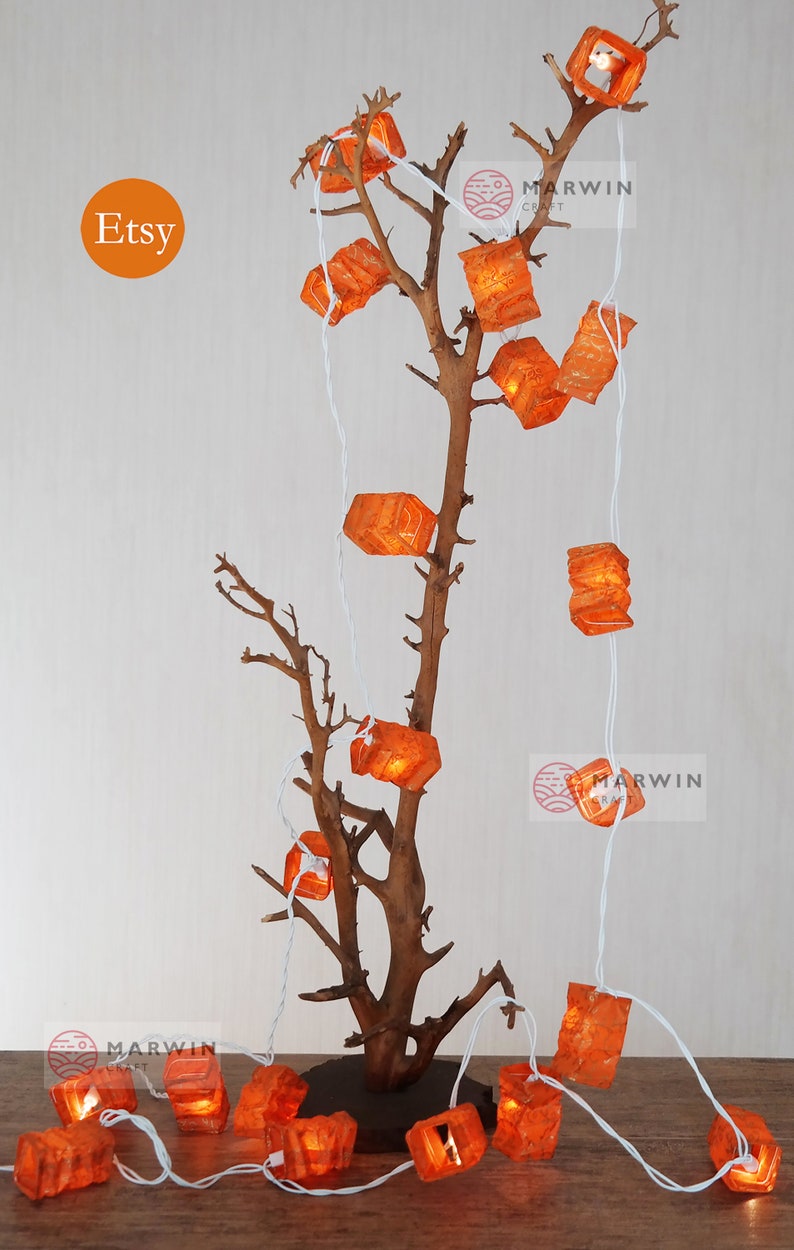 Orange Golden String Lights Japanese Paper Lantern Lamp Shade Fairy Lights Bedroom Home Decor Living Room Hanging Light Dorm Battery Plug image 2