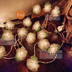 20 White String Lights Rose Flower Fairy Lights Bedroom Home Decor Living Room Wall Hanging Lights Wedding Decor Dorm Light Battery or Plug image 7