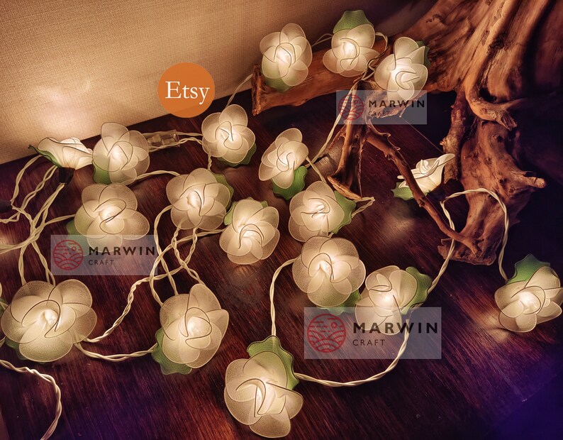 20 White String Lights Rose Flower Fairy Lights Bedroom Home Decor Living Room Wall Hanging Lights Wedding Decor Dorm Light Battery or Plug image 7