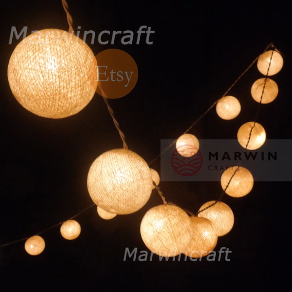 Cream Beige String Lights Cotton Balls Fairy Lights Bedroom Home Decor Living Room Wall Hanging Lights Wedding Decor Dorm Light Battery Plug