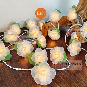 20 White String Lights Rose Flower Fairy Lights Bedroom Home Decor Living Room Wall Hanging Lights Wedding Decor Dorm Light Battery or Plug image 3