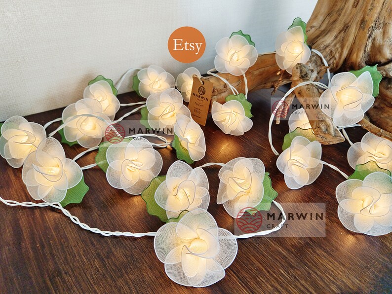 20 White String Lights Rose Flower Fairy Lights Bedroom Home Decor Living Room Wall Hanging Lights Wedding Decor Dorm Light Battery or Plug image 3