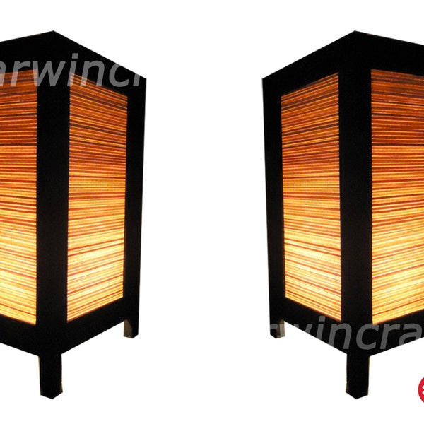 SALE 16%Off Set of 2 Asian Oriental Design Bamboo Art Bedside Floor or Table Lamp or Bedside Paper Light Shades Furniture Home Decor