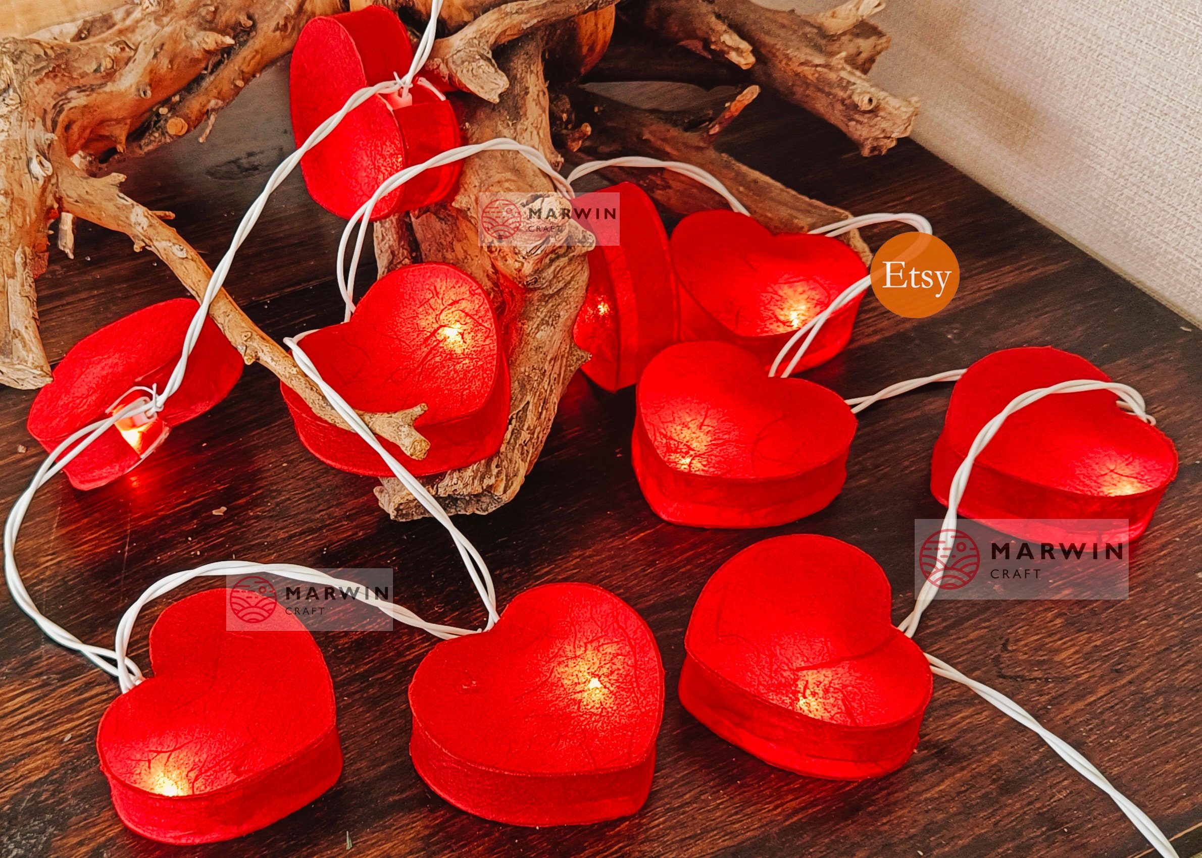 Red Paper String Lights Heart Fairy Lights Bedroom Home Decor Living ...