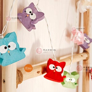 String Lights Hand Painted Kitten Cat Paper Fairy Lights Bedroom Home Decor Living Room Wall Hanging Dorm Nursery Light Mobile Doll Kid Baby