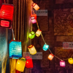 Squared Multi Color String Lights Japanese Paper Lantern Fairy Lights Bedroom Home Decor Living Room Wall Hanging Lights Dorm Battery & Plug image 1