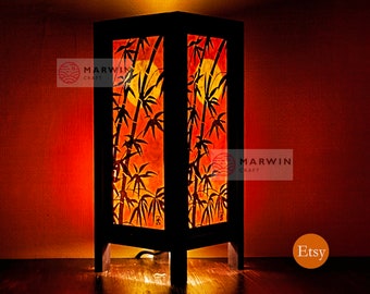 Asian Oriental Dawning Sunset Bamboo Japanese Lamp Zen Bedside Lamp Floor Table Lamp Paper Japanese Lamp Shades Bedroom Home Decor Living