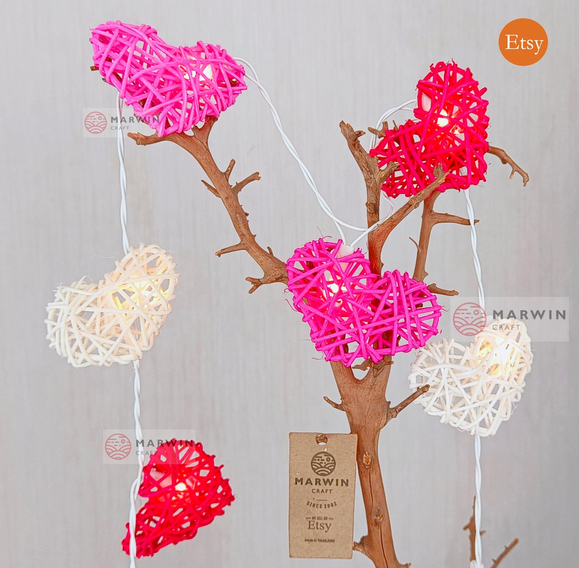 Red White Pink String Lights Heart Rattan Fairy Lights Bedroom - Etsy