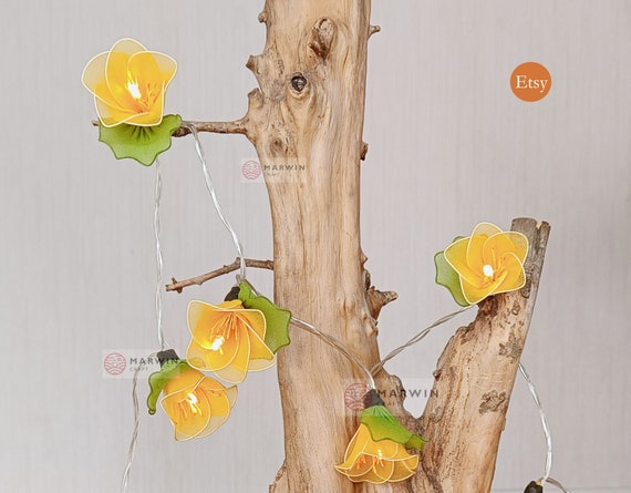 20 Yellow String Lights Rain Lilly Flower Fairy Bedroom Rain Lilly Flower Fairy Lights Bedroom, Yellow String Lights For Bedroom