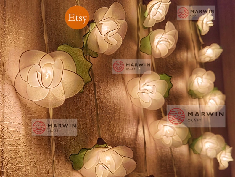 20 White String Lights Rose Flower Fairy Lights Bedroom Home Decor Living Room Wall Hanging Lights Wedding Decor Dorm Light Battery or Plug image 6