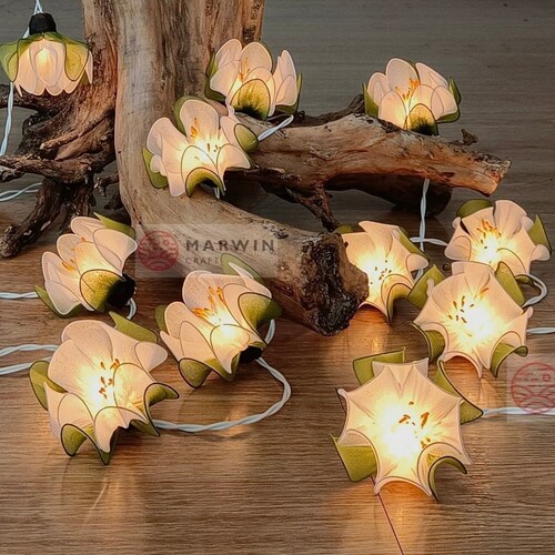 Limited 20 White String Lights Lotus Flower Fairy Lights Bedroom Home Living Room Wall Hanging Lights Wedding Decor Dorm USB Battery Plug in