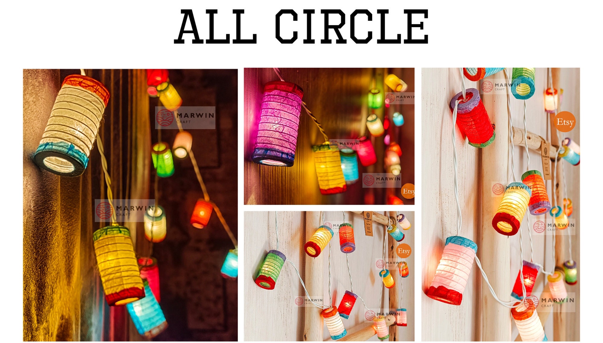 Multi Color Japanese Paper Lantern Fairy Lights Geometry Bedroom